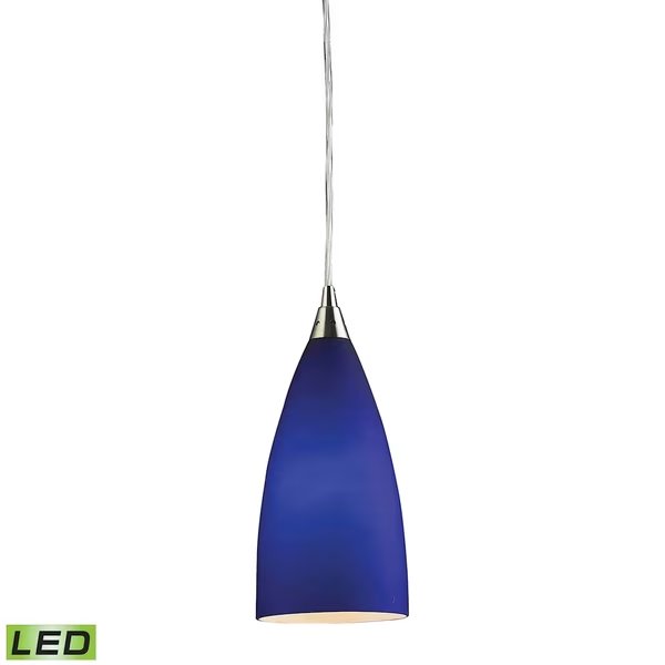 Vesta 1-Lght Mini Pendant in Satin Nckl w/Blue Glass - Incl LED Bulb, Elk Lighting, Mfr#: 2581/1-LED